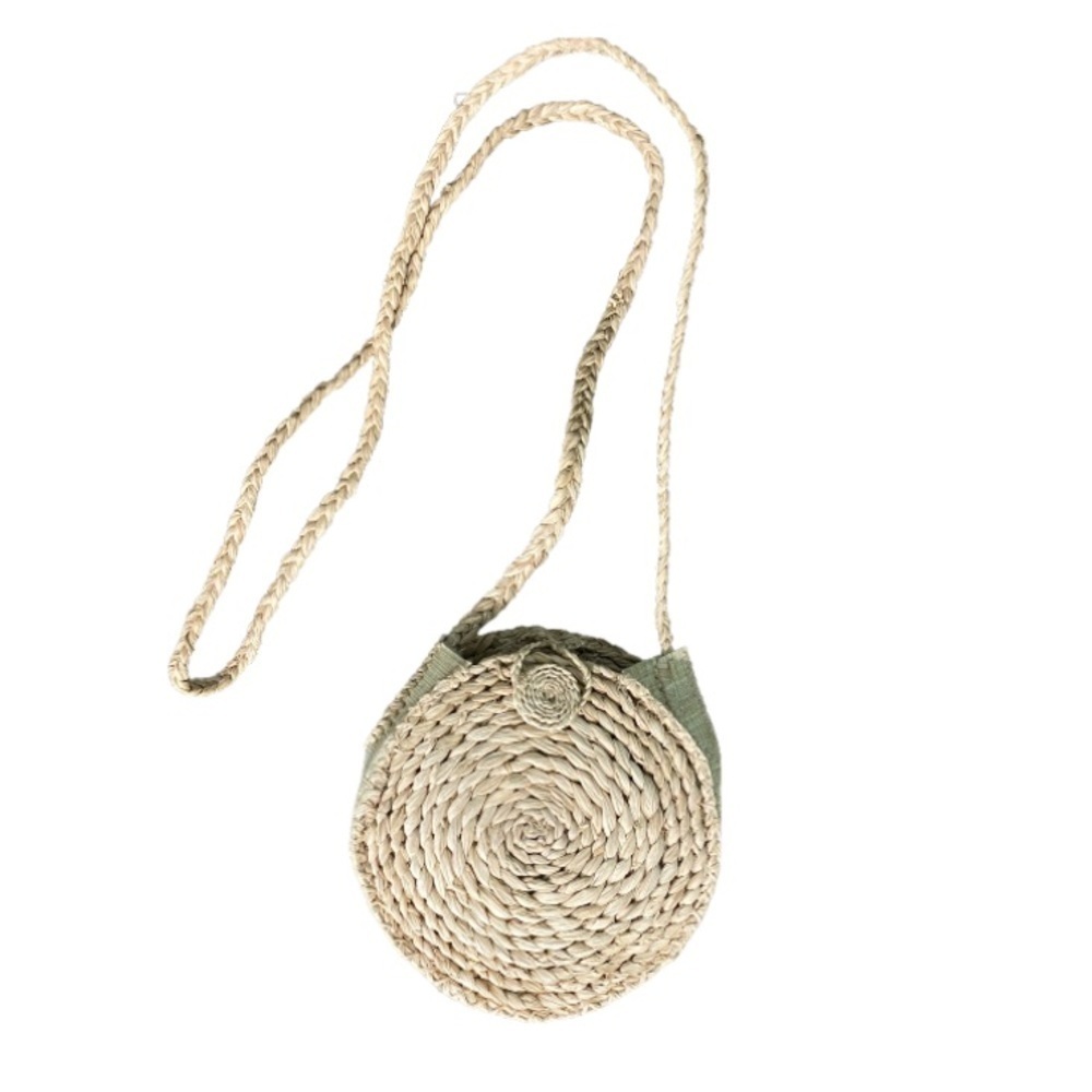 Boho raffia round mini bag purse